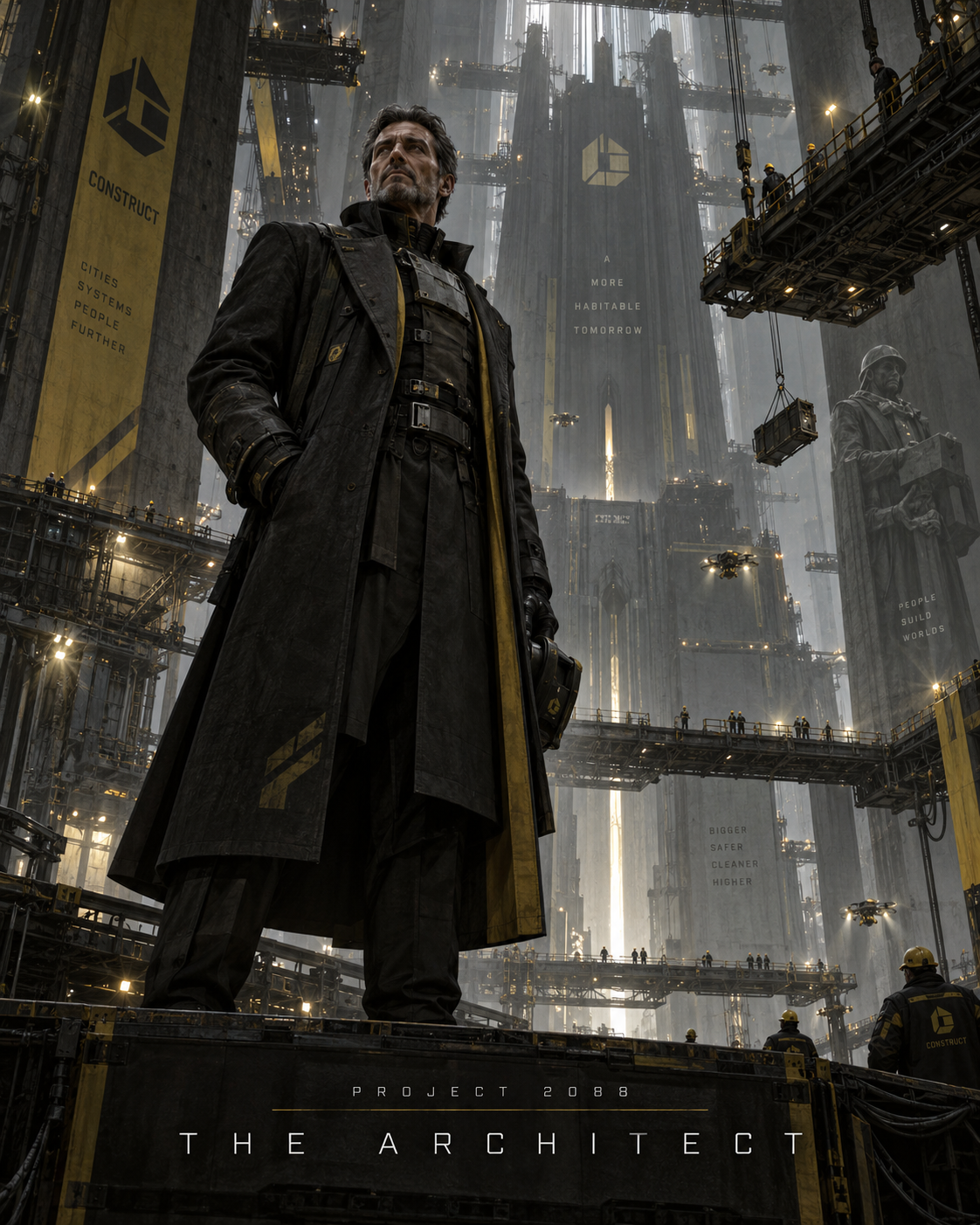 The Architect standing inside a Construct megastructure