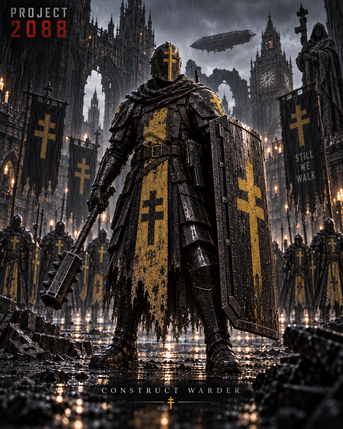 Construct Warden Knight with shield and mace