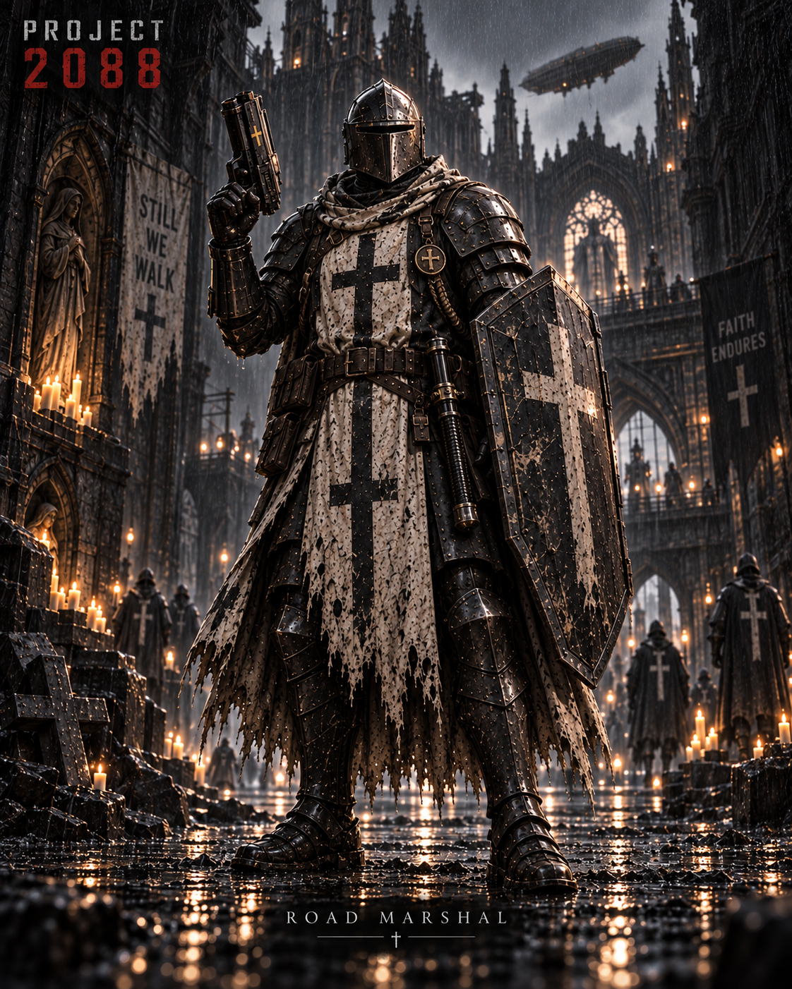 Road Marshal Knight in weathered white armour
